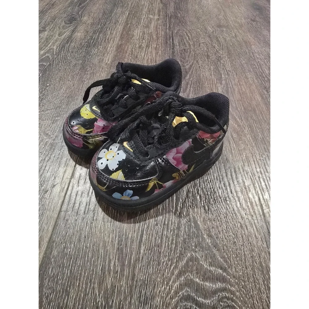 Nike Air Force 1 Low Toddler Floral Black Pink Yellow Sneakers Size 4C